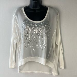 Audrey Ann large sheer white sequin top
